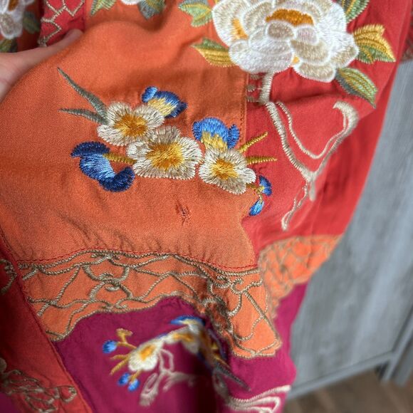 Paraparazzi Duster Womens Large XL Embroidered Bohemian Lagenlook Color Block - Picture 8 of 8